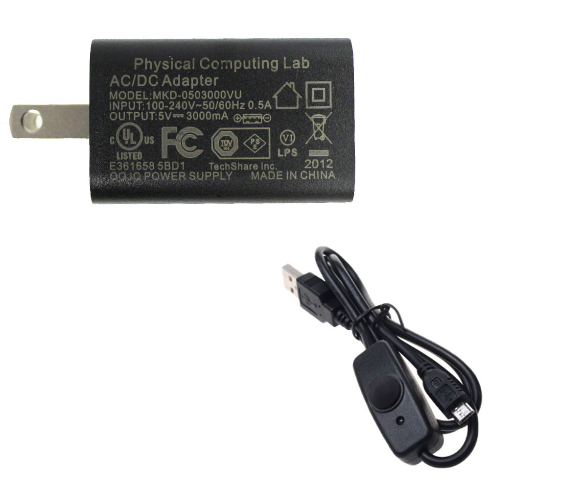 5V 3.0A Micro USB電源セット セパレートタイプ－Physical Computing Lab