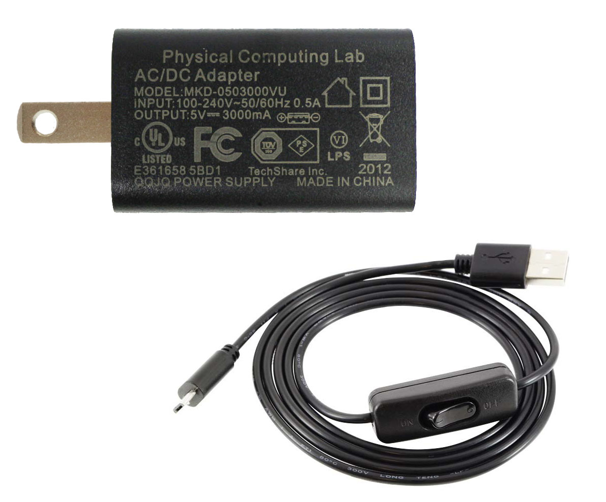 5V 3.0A Micro USB電源セット セパレートタイプ－Physical Computing Lab